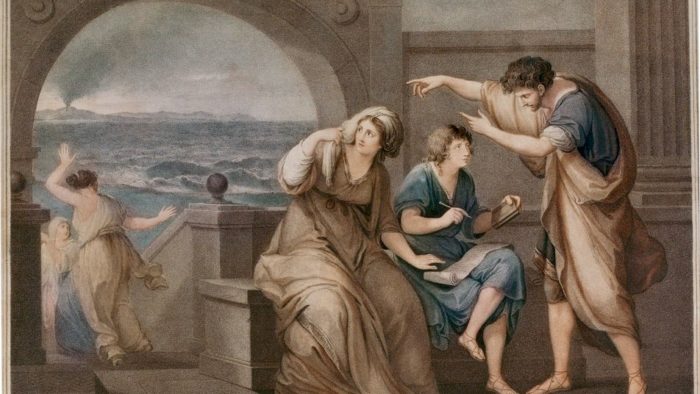 Thomas Burke, Plinio il Giovane rimproverato, Incisione a colori su rame ispirata ad un dipinto di Angelika Kauffmann del 1785